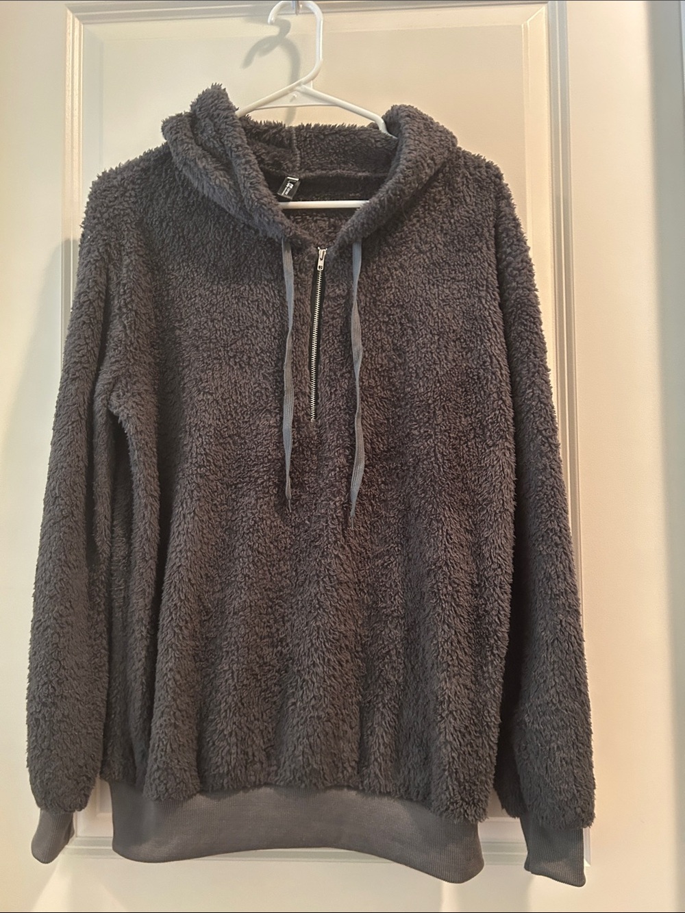 A.cc Plush Teddy Half-Zip Hooded Pillover Sweatshirt jacket size 3XL Charcoal